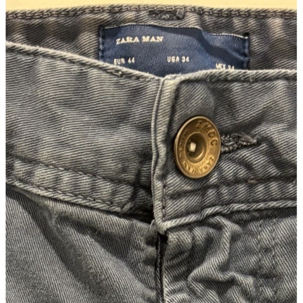 Zara Man | Navy Blue Slim Fit Cotton Twill Pants Men's Size 34 Casual 5 Pockets - Picture 8 of 8
